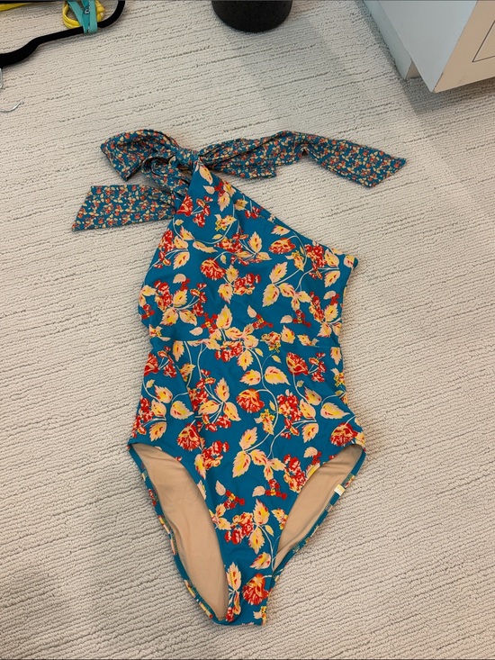 summersalt Other - Women’s Summersalt Teal Floral One-Piece Swimsuit with One Shoudler Tie size 6